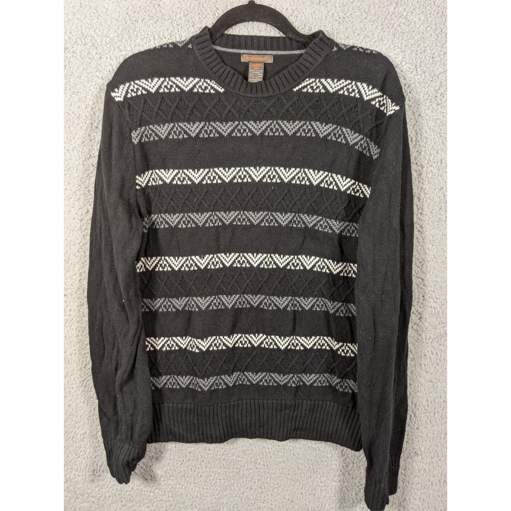 Dockers Textured Knit Sweater Men S Black White Geometric Academia 90s Grunge